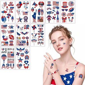 90pcs 4th of July Temporary Tattoos - USA American Flag Patriotic Red White Blue